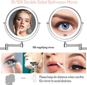 img 1 attached to 🪞 8-Inch Rechargeable Double-Sided LED Makeup Mirror with 1X/10X Magnification, Touch Screen Dimmable 360°Swivel Extendable Bathroom Shaving Mirror - Wall Mounted Vanity Mirror with 3 Color Lights for Christmas