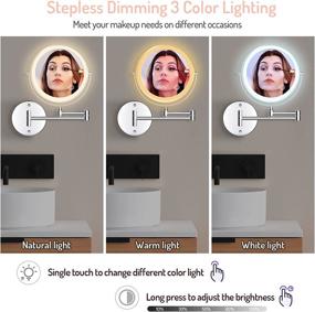 img 2 attached to 🪞 8-Inch Rechargeable Double-Sided LED Makeup Mirror with 1X/10X Magnification, Touch Screen Dimmable 360°Swivel Extendable Bathroom Shaving Mirror - Wall Mounted Vanity Mirror with 3 Color Lights for Christmas