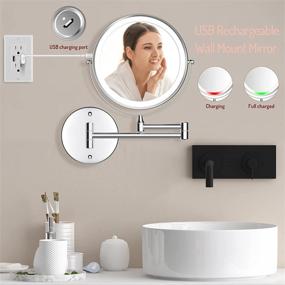 img 3 attached to 🪞 8-Inch Rechargeable Double-Sided LED Makeup Mirror with 1X/10X Magnification, Touch Screen Dimmable 360°Swivel Extendable Bathroom Shaving Mirror - Wall Mounted Vanity Mirror with 3 Color Lights for Christmas