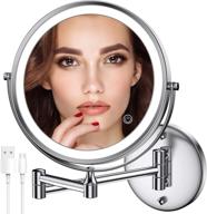 🪞 8-inch rechargeable double-sided led makeup mirror with 1x/10x magnification, touch screen dimmable 360°swivel extendable bathroom shaving mirror - wall mounted vanity mirror with 3 color lights for christmas logo