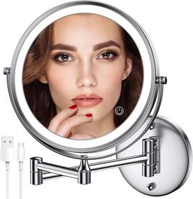 img 4 attached to 🪞 8-Inch Rechargeable Double-Sided LED Makeup Mirror with 1X/10X Magnification, Touch Screen Dimmable 360°Swivel Extendable Bathroom Shaving Mirror - Wall Mounted Vanity Mirror with 3 Color Lights for Christmas