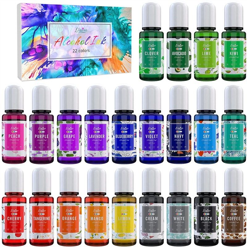Alcohol Ink Set - Alcohol Ink for Epoxy Resin, Alcohol Ink Supplies, Tumbler Making Supplies, Resin Ink, Dye Inks 25 Large 0.5 Ounce Highly