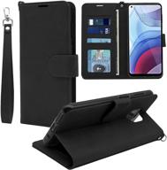 📱 premium pu leather wallet case for moto g power 2021 - black | card slots, kickstand, wrist strap | shockproof & anti-scratch cover logo