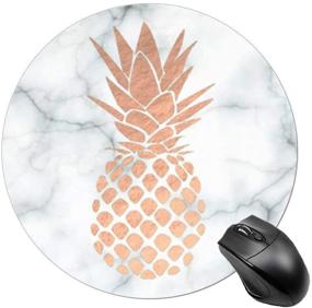 img 4 attached to 🍍 Rose Gold Pineapple Black White Marble Mouse Pad - Non-Slip Round Rubber Mousepad for Office Accessories, Desk Decor - Suitable for Computers and Laptops