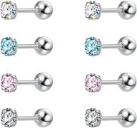 💎 sparkling surgical steel earring set: 4 pairs of shiny cubic zirconia studs for girls & women - perfect for cartilage, tragus, helix, and conch piercings logo