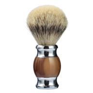 🪒 je&amp;co fine resin handle shaving brush with silvertip badger hair - handmade, stainless steel base (brown) logo