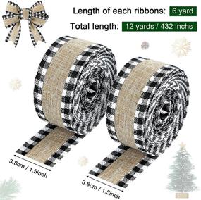 img 3 attached to 🎀 2 Rolls Buffalo Plaid Wired Edge Ribbons Christmas Burlap Fabric Craft Ribbon Natural Wrapping Ribbon Rolls with Checkered Edge, Black and White, 1.5 x 216 Inch