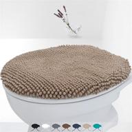 🚽 beige fluffy grip chenille bathroom toilet lid cover: large size, machine washable, extra soft shag plush fabric, teal seat cover fits most toilet lids logo