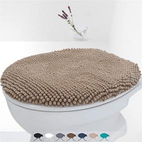 img 4 attached to 🚽 Beige Fluffy Grip Chenille Bathroom Toilet Lid Cover: Large Size, Machine Washable, Extra Soft Shag Plush Fabric, Teal Seat Cover Fits Most Toilet Lids