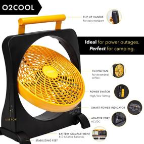 img 1 attached to O2COOL 10-Inch Battery Operated Fan - Portable with Rechargeable Battery, Multiple Power Options - AC/DC Adapter, USB Port for Emergencies, Camping, Travel, Indoor & Outdoor Use (Orange)