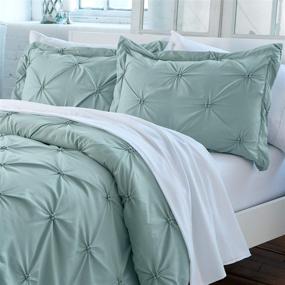 img 3 attached to 🛏️ Signature Pinch Pleated Pintuck Duvet Cover Set: Luxuriously Soft Microfiber with Button Closure & Textured Pleats (Full/Queen, Ether Blue)