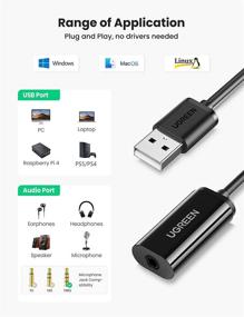 img 2 attached to 💻 UGREEN USB External Sound Card Audio Adapter 3.5mm Combo Aux Stereo Converter for Headset Mac PS5 PC Laptop Desktops Windows Linux - White