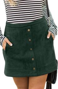 img 2 attached to Meyeeka Women's Faux Suede A-line Mini Skirt 👗 with Button Front and Pocket - High Waist Fashion