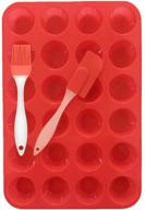 🧁 non-stick silicone muffin pan set - 24 mini cupcake reusable baking molds, dishwasher & microwave safe - red (1 pack) logo