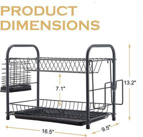 img 1 attached to 🍽️ Efficient Gray NATUROUS 2-Tier Dish Rack with Draining Board and Kitchen Organizer: Includes Utensil & Cutting Board Holder