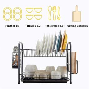 img 2 attached to 🍽️ Efficient Gray NATUROUS 2-Tier Dish Rack with Draining Board and Kitchen Organizer: Includes Utensil & Cutting Board Holder