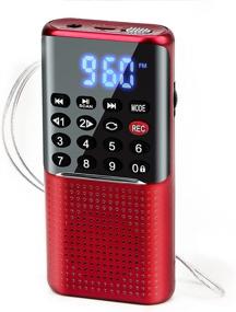 img 4 attached to 🔴 Wozlam FM Radio Mini Speaker MP3 Music Player with Micro SD/TF Support, Auto Scan & Save, LED Display, Recorder, Lock Key, SD Card Player, AUX Jack, Rechargeable BL-5C Battery (Red)