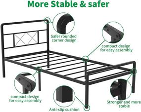 img 2 attached to 🛏️ Twin Size Bed Frame with Headboard - 14 Inch Storage Metal Platform Bed Easy Assembly, Steel Slat Support, Mattress Foundation, No Box Spring Needed, Heavy Duty Bed Frame Twin, Black+