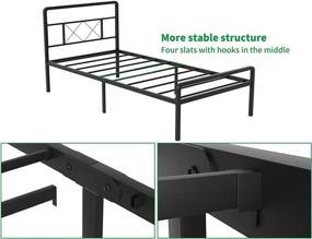 img 1 attached to 🛏️ Twin Size Bed Frame with Headboard - 14 Inch Storage Metal Platform Bed Easy Assembly, Steel Slat Support, Mattress Foundation, No Box Spring Needed, Heavy Duty Bed Frame Twin, Black+