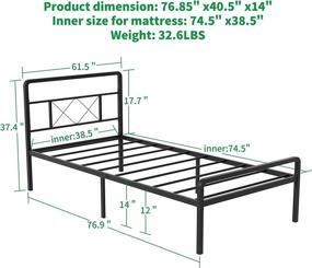 img 3 attached to 🛏️ Twin Size Bed Frame with Headboard - 14 Inch Storage Metal Platform Bed Easy Assembly, Steel Slat Support, Mattress Foundation, No Box Spring Needed, Heavy Duty Bed Frame Twin, Black+