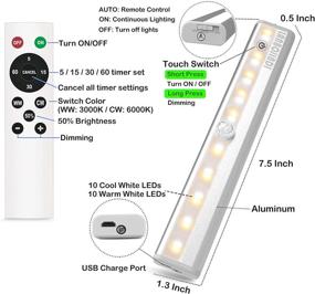 img 2 attached to Rechargeable Battery Operated Under Cabinet Lights with Timer & Dimmable Remote Control - Wireless Closet Lights for Home Decoration, Bedroom, Wardrobe, Stairs, Kitchen - Pack of 4