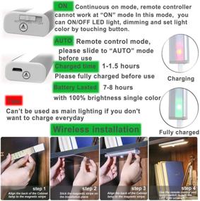 img 3 attached to Rechargeable Battery Operated Under Cabinet Lights with Timer & Dimmable Remote Control - Wireless Closet Lights for Home Decoration, Bedroom, Wardrobe, Stairs, Kitchen - Pack of 4