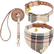 🐶 bow tie dog collar and leash set: classic plaid design for small dogs - adjustable size & golden bell - perfect for small breeds boys! logo