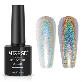 img 4 attached to 🌈 MIZHSE Holographic Gel Nail Polish for DIY At-Home Manicure Salon - Sliver Glitter Laser Gel Nail Polish with Glossy Mermaid Unicorn Effect, 10ml, Curing Required: 1Pcs