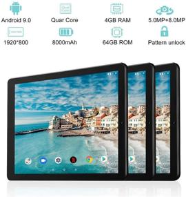 img 2 attached to 📱 10.1 Inch Android 9.0 Tablet, 2 in 1 Tablet PC with Wireless Keyboard Mouse & Tablet Case, 4GB RAM + 64GB ROM/128GB Computer Tablets, 8MP Quad Core/Dual Sim/8000 mAh,Support 3G/4G Phone Call - Black