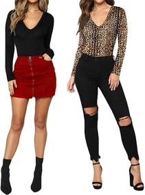 img 1 attached to 👚 MANGOPOP Women's Deep V Neck Short Sleeve and Long Sleeve Bodysuit Tops