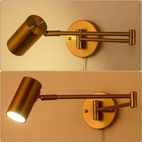 img 3 attached to 💡 Brass Swing Arm Plug in Wall Sconce: 4500K Neutral White LED Wall Lighting for Bedroom and Living Room