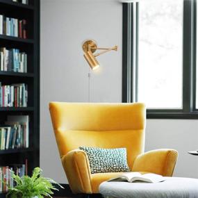 img 1 attached to 💡 Brass Swing Arm Plug in Wall Sconce: 4500K Neutral White LED Wall Lighting for Bedroom and Living Room