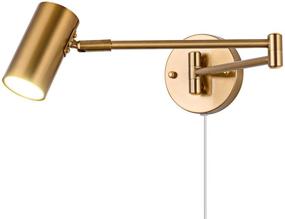 img 4 attached to 💡 Brass Swing Arm Plug in Wall Sconce: 4500K Neutral White LED Wall Lighting for Bedroom and Living Room