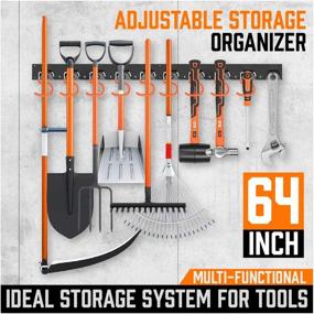 img 2 attached to 🧹 HORUSDY 64 Inch Adjustable Wall Mount Storage System for Tools: Organizes Mops, Brooms, Shovels, Rakes & More