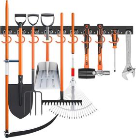 img 4 attached to 🧹 HORUSDY 64 Inch Adjustable Wall Mount Storage System for Tools: Organizes Mops, Brooms, Shovels, Rakes & More