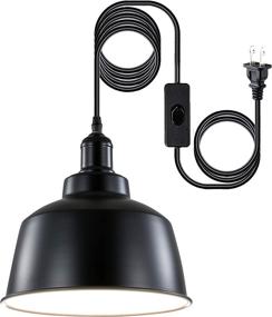 img 3 attached to 🔌 HXMLS 1-Pack Plug in Pendant Light: Black Hanging Lamp with 12.5ft Cord, On/Off Switch for Kitchen Island, Living Room or Barn (Includes Bulb)