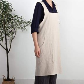 img 2 attached to 🎗️ Atlinia 55% Linen Cotton Cross Back Apron - Japanese Style X Shape Apron with 2 Pockets - Pinafore Dress Bandage Aprons