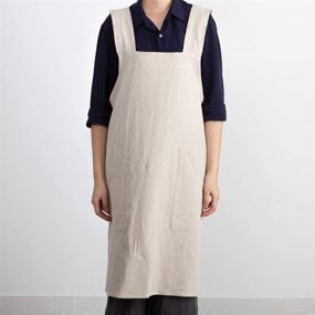 img 3 attached to 🎗️ Atlinia 55% Linen Cotton Cross Back Apron - Japanese Style X Shape Apron with 2 Pockets - Pinafore Dress Bandage Aprons