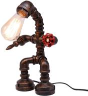 🤖 steampunk retro lamp - vintage industrial antique iron metal robot pipe desk table lamp for room décor, diy men's boys nerdy christmas gifts логотип