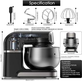 img 2 attached to 🍳 1000W Electric Stand Mixer with Tilt-Head, 6-Speed Food Mixer for Kitchen, Stainless Steel Bowl, Mixing Beater, Whisk, Dough Hook, Scraper & Splash Guard