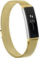 🔒 meliya metal bands: stylish magnetic lock replacement wristbands for fitbit alta & alta hr - small, gold logo