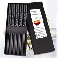 durable and safe fiberglass chopsticks set - reusable 5-pairs with anti-slip textured tip - dishwasher safe - perfect for household and restaurant use - black 9-1/2 inch - meandering logo