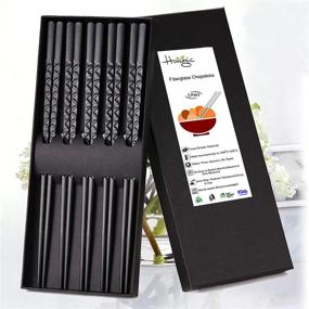 img 4 attached to Durable and Safe Fiberglass Chopsticks Set - Reusable 5-Pairs with Anti-Slip Textured Tip - Dishwasher Safe - Perfect for Household and Restaurant Use - Black 9-1/2 Inch - Meandering