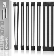 ✨ ezdiy-fab custom power supply cable extension kit - sleeved extension cables - 16 awg - 24-pin, 8-pin, 6-pin, 4+4-pin - black/white - includes combs logo