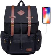 🎒 modoker vintage canvas travel school backpack for women men, rucksack bookbag with usb charging port, fits 15.6 inch laptop, black fashion daypack logo