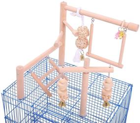 img 4 attached to 🐦 Bird Cage Play Stand Toy Set with Wood Stands, Hanging Chew Toys, Ladder Swing – Parrot Perch Play Gym Playground Accessories & Activity Center for Conure, Parakeets, Budgie, Cockatiels, Lovebirds
