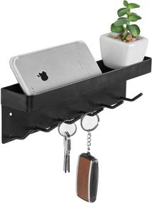 img 4 attached to 🔑 MyGift Wall-Mounted Black Metal Key Holder: Organize Entryway, Mail & Accessories with 6 Hooks!