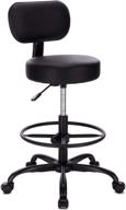 adjustable backrest drafting chair with foot rest, rolling stool for office, home, bar, kitchen shop - all black, thick seat cushion included logo