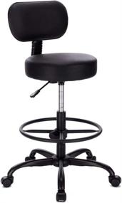 img 4 attached to Adjustable Backrest Drafting Chair with Foot Rest, Rolling Stool for Office, Home, Bar, Kitchen Shop - All Black, Thick Seat Cushion Included