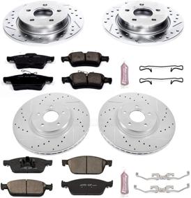 img 1 attached to Премиальный набор тормозных колодок Power Stop K6350 для переднего и заднего колеса с тормозными роторами из углеродного волокна Z23 с сверлеными и прорезанными дисками.